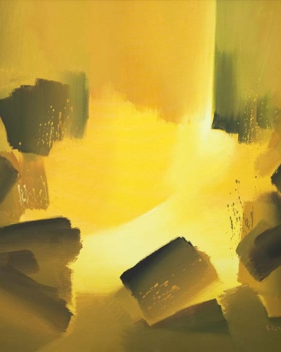 Silvester Komel, Igra s svetlobo,1971, akril, olje, platno, 100x100 cm
