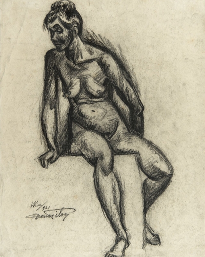 Veno Pilon, Ženski akt, 1921, oglje na papirju, Pilonova galerija